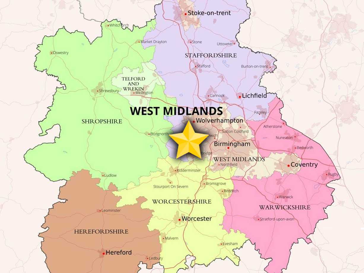 West Midlands Map for Warehousing
